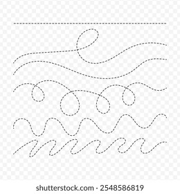 Vector isolated dotted curly lines set on a transparent background