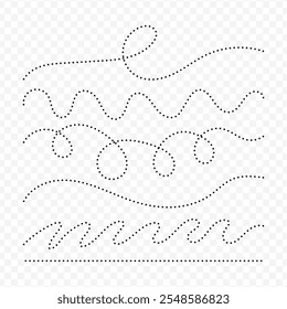 Vector isolated dotted curly lines set on a transparent background