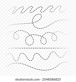 Vector isolated dotted curly lines set on a transparent background