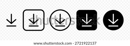 Vector isolated Download icon set in black outline and fill