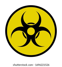 Dibujo aislado vectorial de un signo de riesgo biológico inscrito en un círculo amarillo con un borde negro. Símbolo negro sobre fondo amarillo.