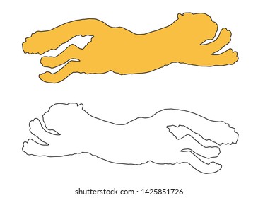 vector isolated drawing of colored silhouettes running and playing two fluffy cats 