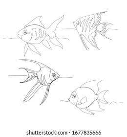 vector, isolated, drawing with a continuous line of fish