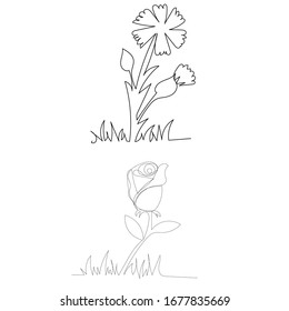 vector, isolated, drawing a continuous line flower