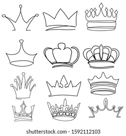 vector, isolated, drawing with one continuous line crown, set