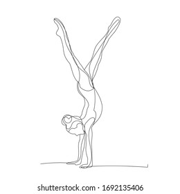 vector, isolated, drawing, one line girl gymnastics, stretching, sketch