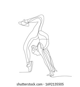 vector, isolated, drawing, one line gymnastics girl, stretching