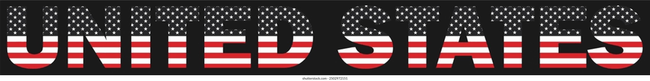 Vector isolated drawing for t-shirt with inscription 
of name of country of usa on background 
of national united states flag. Pattern for fabric, paper, clothing.
American flag font. Mockup t shirt.