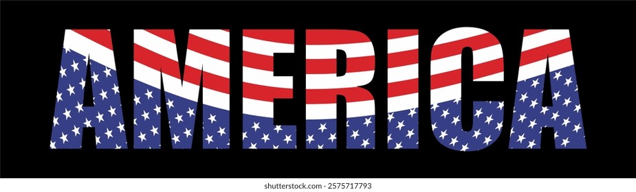 Vector isolated drawing for t-shirt with inscription 
of name of country of america on background 
of national united states flag. Pattern for fabric, 
paper, clothing. USA flag font. Mockup t shirt.