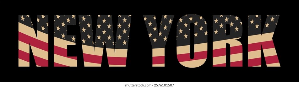 
Vector isolated drawing for 
t-shirt with inscription 
of name of New York city on background 
of national united states flag. Pattern for fabric, 
paper, clothing. USA font. Mockup america t shirt.