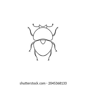 Vector isolated dung beetle contour black line drawing. Colorless black and white symmetrical dung  beetle. Bung beetle skorobey beetle neat graphic tattoo, pattern, print, poster element