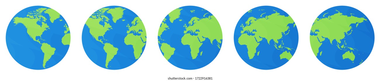 Vector isolated earth on white background, the cute collection of earth, green and blue gradient color, abstract pattern, illustration