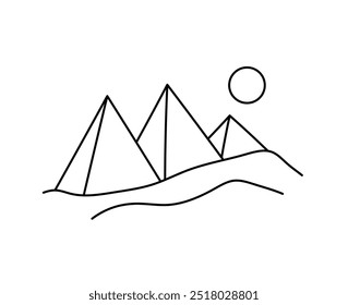 Vector isolated Egyptian Pyramids simple landscape colorless black and white contour line easy drawing