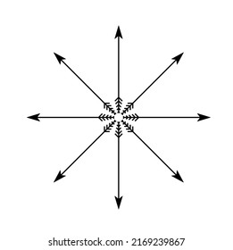 Vector isolated eight bow arrows  pointing in different directions black colored outline silhouette symbol