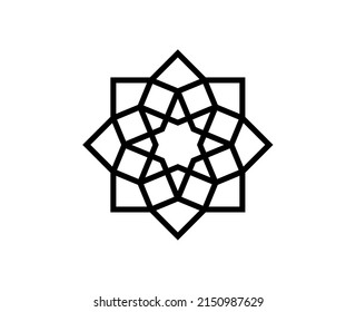 Vector aislado 8 veces estrella girih con pétalos geometría islámica arte elemento decorativo negro y blanco