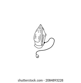 Vector isolated electric iron colorless black and white icon doodle drawing