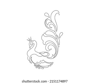 Vector isolated elegant abstract firebird or peacock line stencil