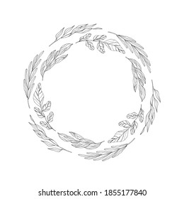 Vector isolated elegant flourish wreath. Floral spring border. Rustic frame for wedding card with delicate herbs.