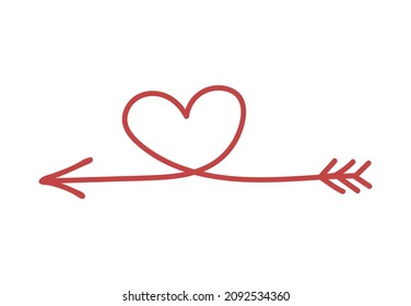 Vector isolated element. Abstract arrow in the form of a heart. Decoration for Valentine day. Symbols of Valentine's day. Color image on a white background. The print is used for packaging design. 