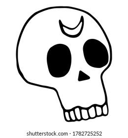 Elemento aislado vectorial, anatomía, cráneo. Doodle dibujado a mano.