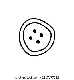 Vector isolated element. A button. Sewing. Black hand drawn doodle on a white background. The print is used for packaging design.