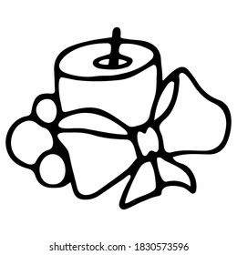 Vector isolated element. Candle with a bow. Decoration for Christmas