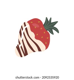 Vector isolated element. Chocolate-covered strawberries. Chocolate for Valentine's Day. Symbols of Valentine's day. Color image on a white background. The print is used for packaging design.