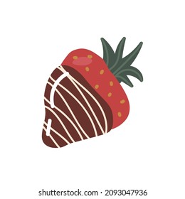 Elemento aislado del vector. Fresas cubiertas de chocolate. Chocolate para San Valentín. Símbolos de San Valentín. Imagen de color en un fondo blanco. La impresión se utiliza para el diseño de paquetes.