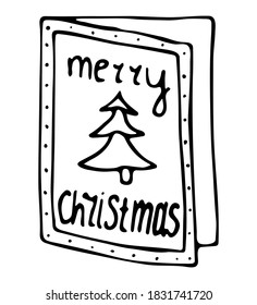 Vector isolated element. Christmas postcard with Christmas tree.