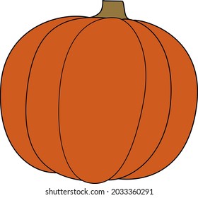 Vector isolated element classic orange round pumpkin. Vegan decoration. Halloween element