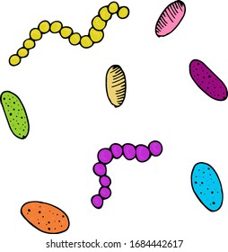 vector isolated element, color bacterium without background hand-drawn in cartoon style