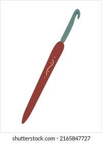 Vector isolated element. Crochet hook. Handmade work. Knitting. Color image on a white background. The print is used for packaging design.