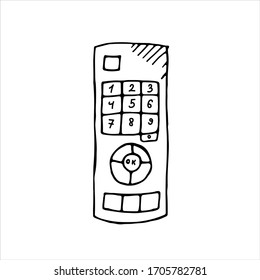 vector isolated element in doodle style, tv remote control