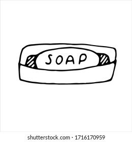vector isolated element in doodle style, soap dish with soap, coloring book