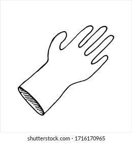 vector isolated element in doodle style, medical gloves for protection, coloring book