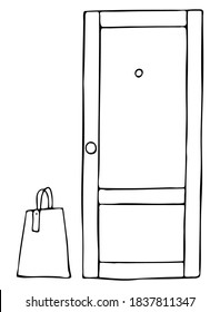 Vector isolated element. Door-to-door delivery. Paper bag with products. Home delivery