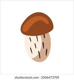 Vector isolated element. An edible mushroom. Orange-cap boletus. Autumn time. Color image on a white background. The print is used for packaging design.