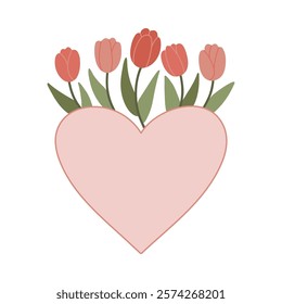 Vector isolated element. A heart with flowers. Plants. Spring. Valentine card. Valentine day. Symbols of Valentine's day. Color image on a white background. The print is used for packaging design.