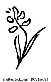 Vector isolated element. Illustration with flower. Minimalist hand drawn doodle. Black line.