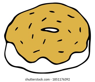 Elemento aislado del vector. Ilustración con comida para llevar. Logo del menú de comida rápida. Doodle dibujado a mano. Douglas