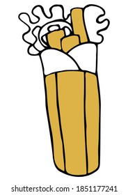 Vector isolated element. Illustration with takeaway food. Logo for the fast food menu. Hand drawn doodle. Shawarma, gyro