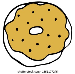 Vector isolated element. Illustration with takeaway food. Logo for the fast food menu. Hand drawn doodle. Doughnut