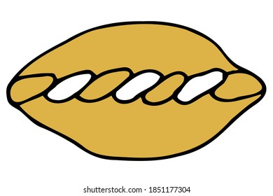 Vektorisoliertes Element. Illustration mit mitgenommenem Essen. Logo für das Fastfood-Menü. Handgezeichnetes Doodle. Bug