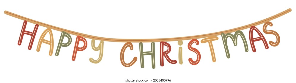 Vector isolated element. The inscription is made of colored letters. Happy Christmas. Decoration for Christmas. Color image on a white background. The print is used for packaging design.