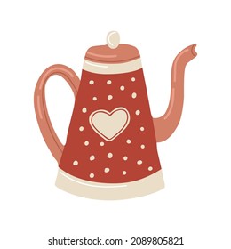 Vector isolated element. A kettle for tea or coffee. Color image on a white background. The print is used for packaging design.