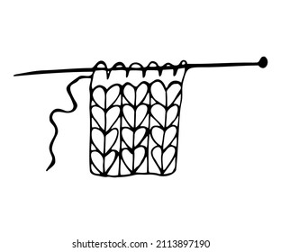 Elemento aislado del vector. Agujas de punto y punto. Doodle dibujado a mano negra sobre un fondo blanco. La impresión se utiliza para el diseño de paquetes.