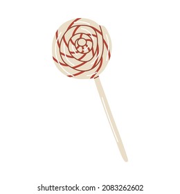 Vector isolated element. Lollipop spiral. Christmas candy. Decoration for Christmas. Color image on a white background. The print is used for packaging design.