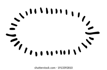 vector isolated element an oval frame of short strokes of black lines parallel to each other. template for a design with a blank space inside for text hand drawn in the style of doodle