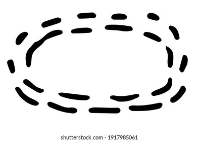 The vector isolated element is an oval frame of two layers of short strokes of black lines. a template for a design with a blank space inside for hand drawn text in the doodle style