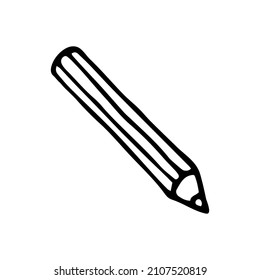 Elemento aislado del vector. Lápiz. Suministros de oficina. Doodle dibujado a mano negra sobre un fondo blanco. La impresión se utiliza para el diseño de paquetes.